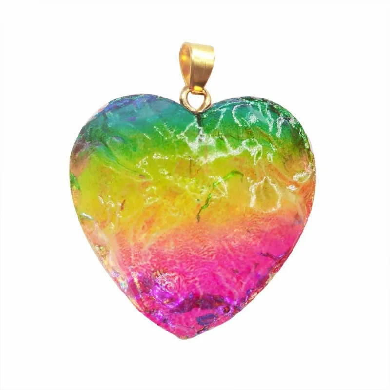 Heart Shape Healing Crystal Pendant Necklace For Women Men Gift Rainbow Reiki Crystal Quartz DIY Jewelry With Gold Plating