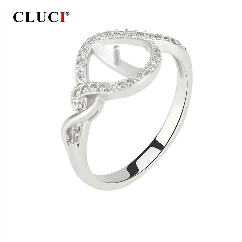 CLUCI Silver 925 Zircon Rings Pearl Ring Mounting Jewelry for Women Engagement 925 Sterling Silver Rings Jewelry SR1007SB