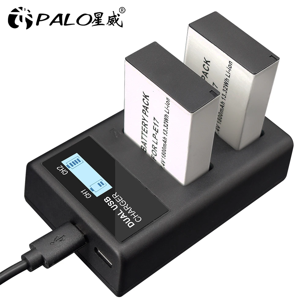 PALO LP-E17 LPE17 LP E17 Digital Camera Battery LCD USB Charger with Type C Port for Canon EOS M3 M5 M6 Rebel T6i T7i EOS
