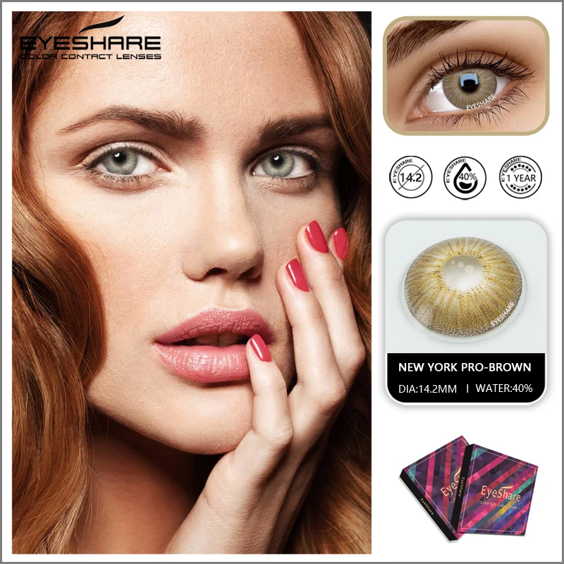 EYESHARE 1Pair Contact Lenses New York PRO Series Cosmetic Contact Lens Yearly Use Colored Lenses Eye Color Beauty Makeup