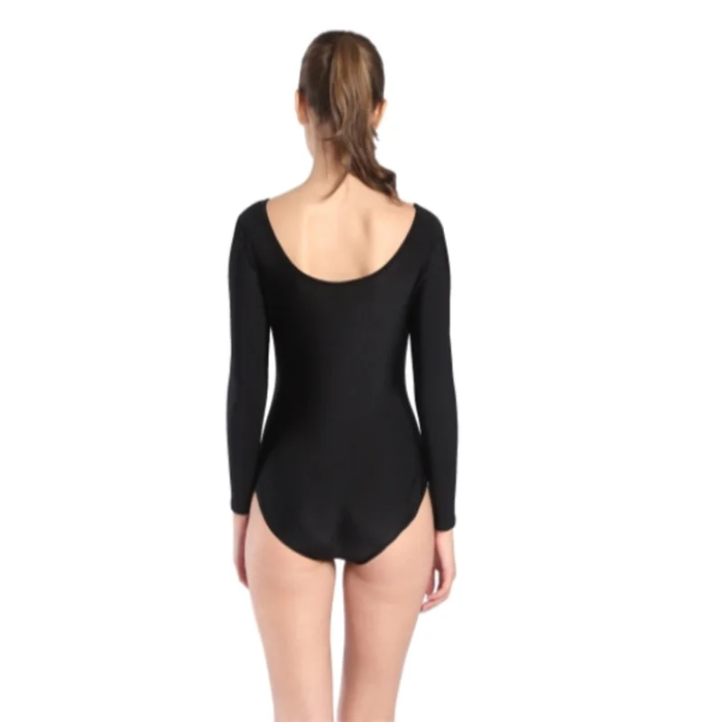 Women Adult Black White Shiny Metallic Leotard Long Sleeve Ballet Dancewear Spandex Leotards Bodysuit Gymnastics Costume Unitard