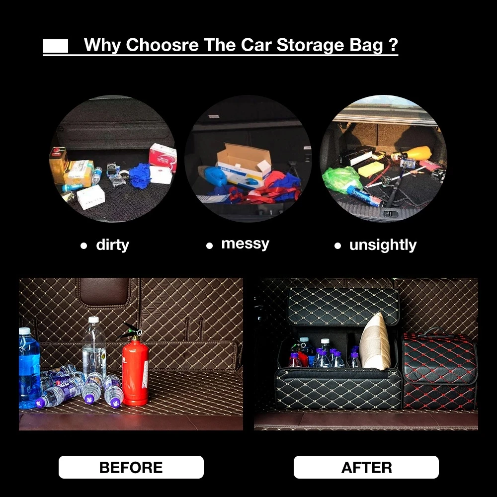 Car Trunk Organizer Storage Box Collapsible Back Seat Organizer Trunk Bag Tool Bag PU Leather Stowing Tidying Auto Accessories