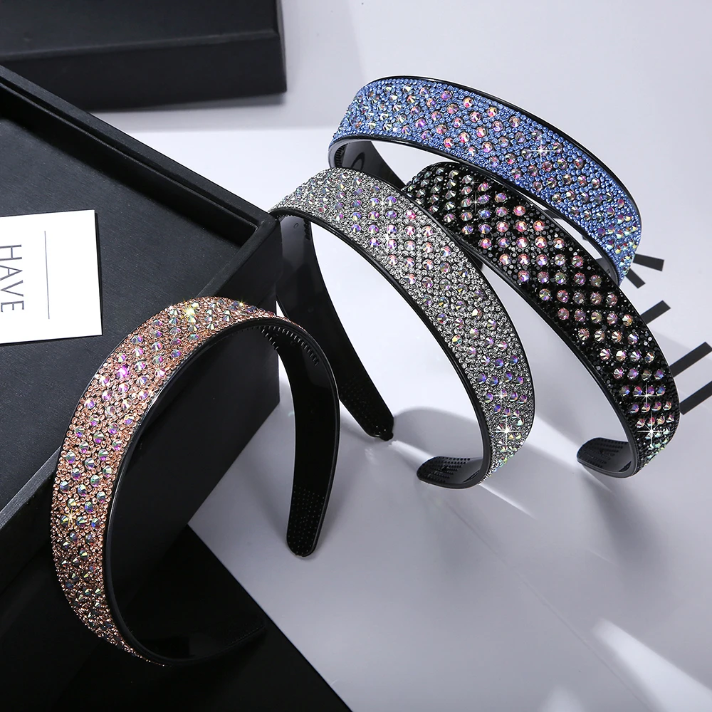 Shiny Full Rhinestone Headbands Luxury Crystal Designer Hairbands Non-slip Bezel Hoop Bands Korean Hair Accessories For Women