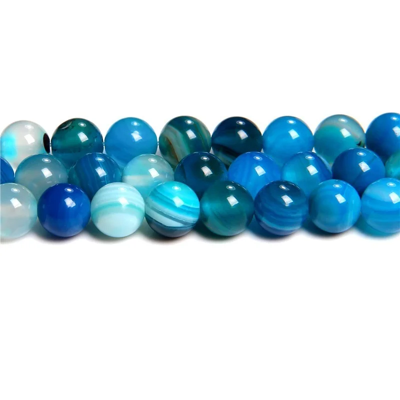 Blue Stripe Agate Beads Jewelry Accessories Natural Loose Spacer Bead for Making Bracelet 4 6 8 10mm