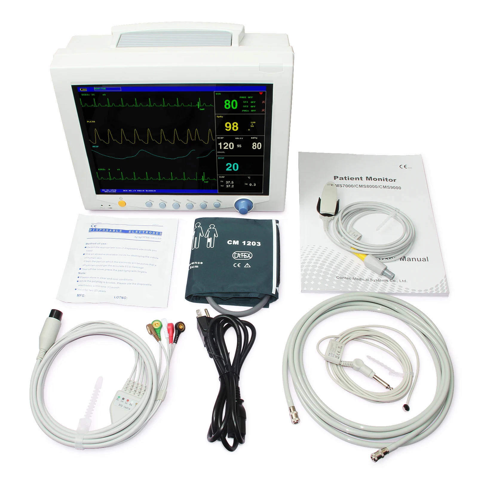 

CONTEC CMS7000 Patient Monitor ECG, RESP, SpO2, PR, NIBP and dual-channel TEMP, ICU Patient Monitor