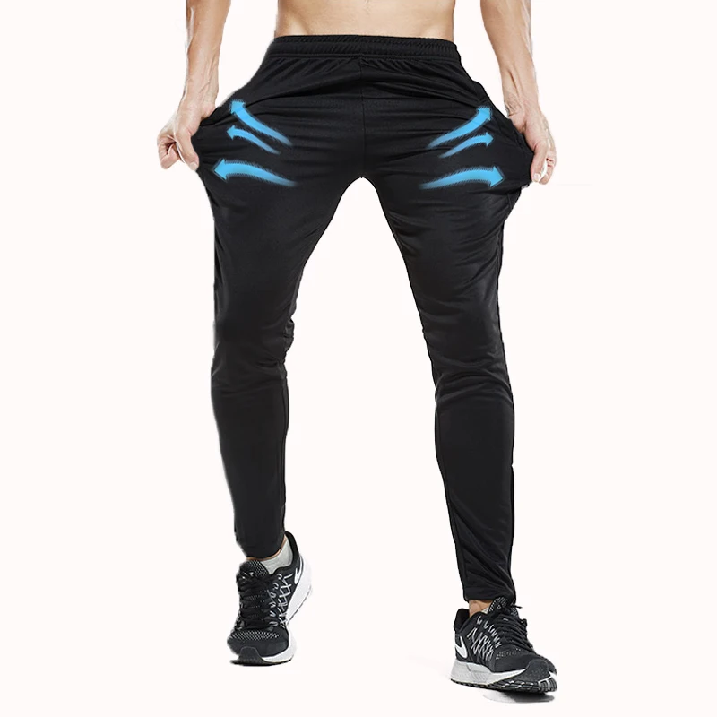 Football Jogging Pants Men Breathable Sport Sweatpants Zip Pocket Training Pants Gym Workout Pants Soccer Running Trousers