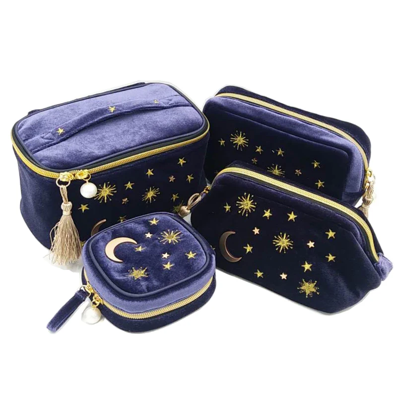 Cute Star Embroidered Velvet Cosmetic Bag Travel Fashion Women Cosmetics Makeup Bag Large Capacity Women Wash Bag WY81102