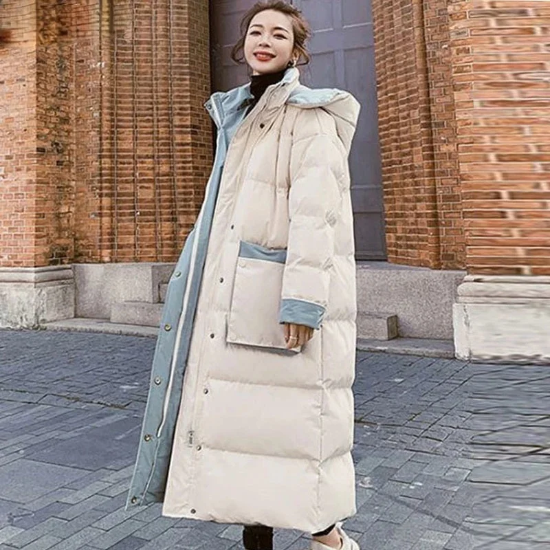 2021 New Winter Female Long Down Jacket Padded Jacket Korean Oversize Coat Women Over Knee Long Padded Coat Vintage Down Parkas