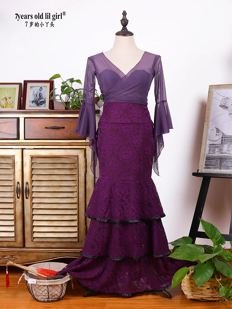 Tanzkleid Original Spanisches Flamenco-Tanzkleid Norwegische Hanfspitze 4-lagige Volants DDT06