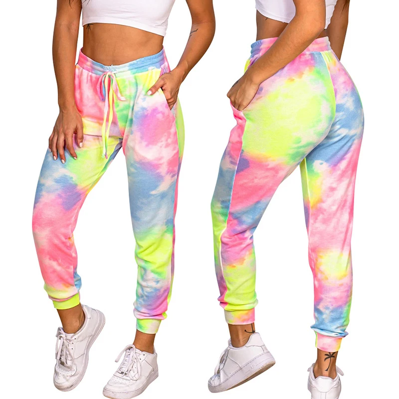 Women's Tie Dye Streetwear Elasticity Push Up Sweatpants Sports High Waist Pants