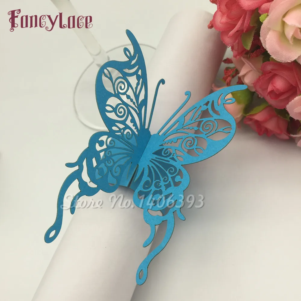 

50pcs/lot Pearlescent Paper Nice Butterfly Napkin Ring Wedding Party Serviette Table Decoration Accessories Banquet Dinner Decor