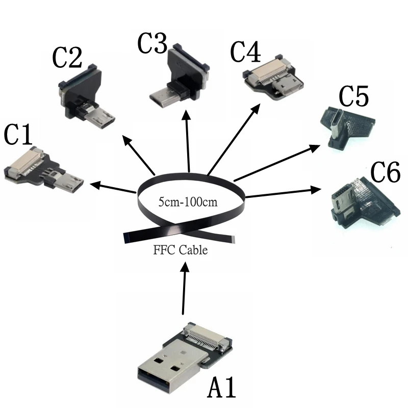 Mini câble ruban d'extension micro USB 90 FPV, fin, plat, souple, flexible, charge FPC, sans balais, pour déterminer le moniteur à cardan