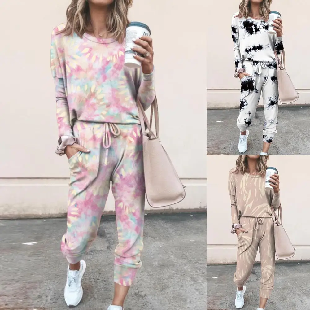 Tie Dye Loose Tracksuits Lounge Wear Women Casual Two Piece Set Spring Street t-shirt Tops and Jogger Set Suits 2pcs Outfits