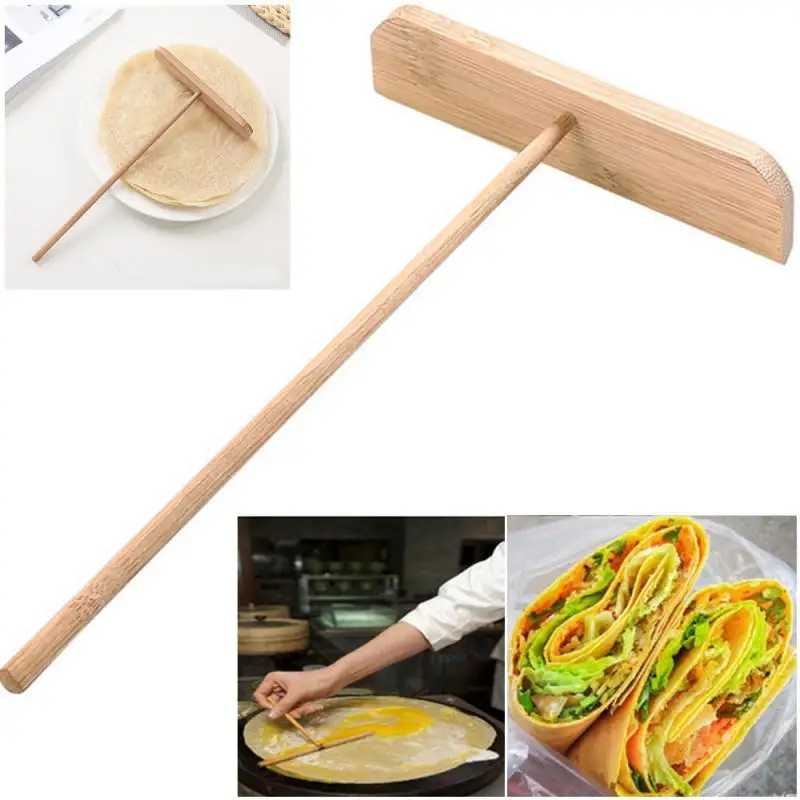 1pcs Practical T Shape Crepe Maker Pancake Batter Spreader Stick Wooden DIY Chinese crepes omelette Pie Tools Rack Spreader