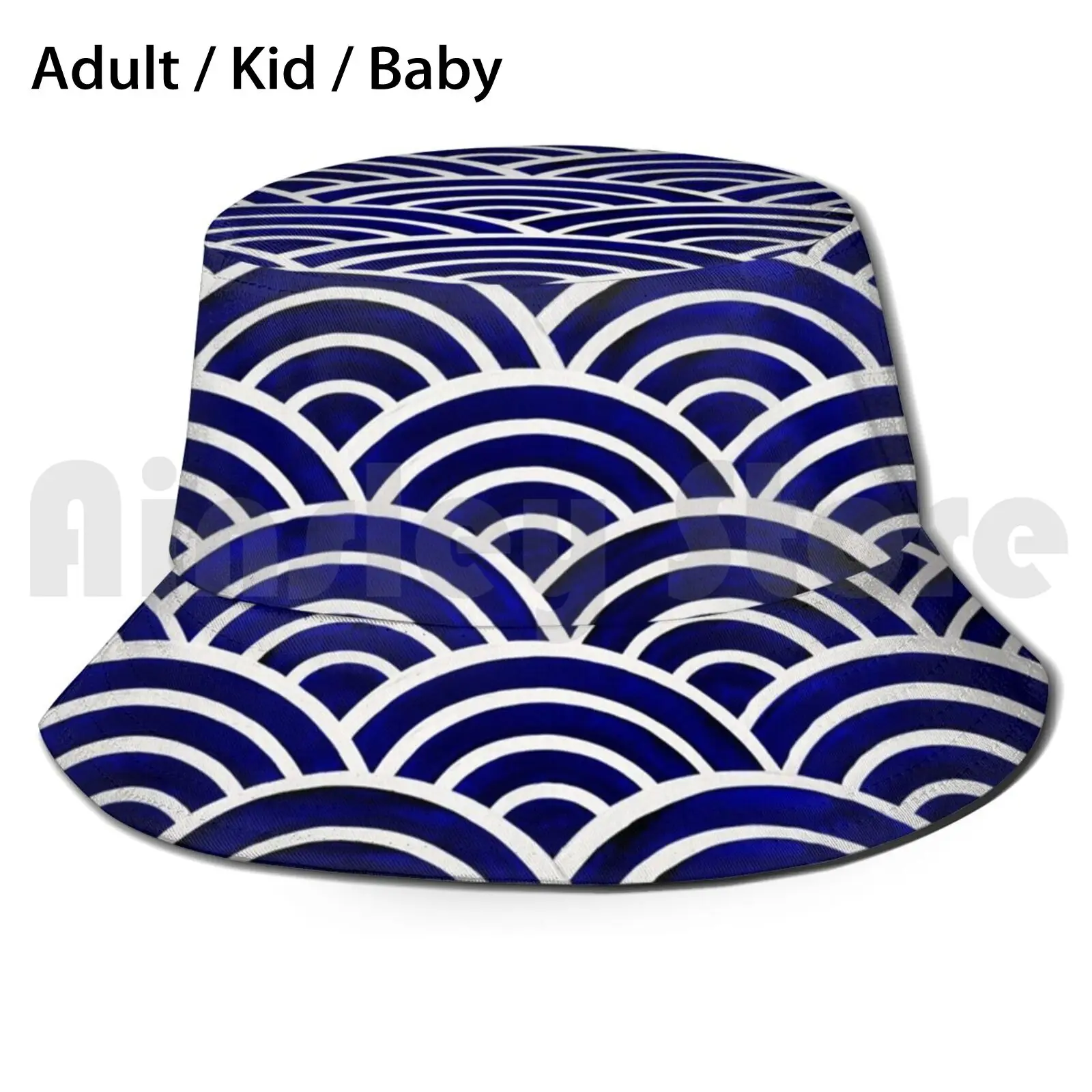 Japanese Seigaiha Wave – Navy Palette Sun Hat Foldable UV Protection Japanese Seigaiha Wave Pattern Navy Blue Japan