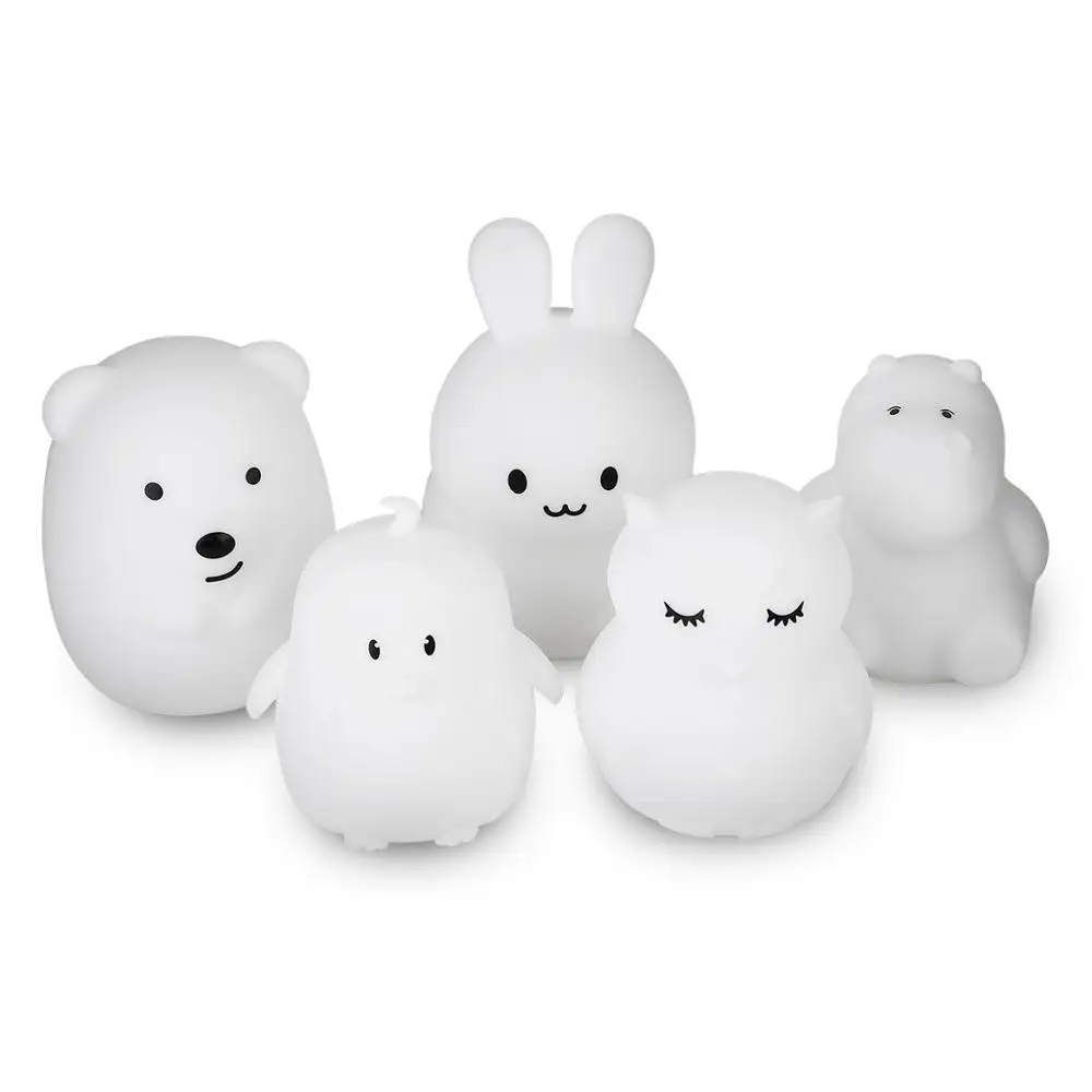 Cartoon Mini Bear Rabbit Hippo LED Night Light 9 Colors Silicone Bunny Animal Lamp Bedroom Bedside Lamp for Children Kids Baby