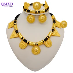 Ethiopian Rope Chain Jewelry Set For Women Ethnic Style Pendant Necklace Bracelet Earring Ring Wedding jewelry sets
