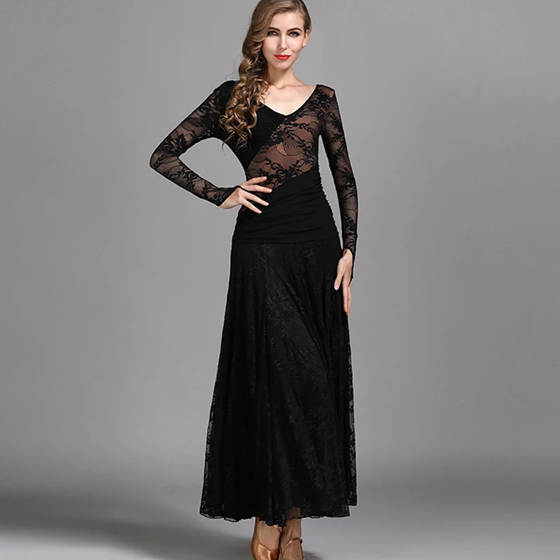 Women\'s Lace Modern Dance Costumes Performance National Standard Big Swing Waltz Dance Clothes Ballroom Dance Competition Dress