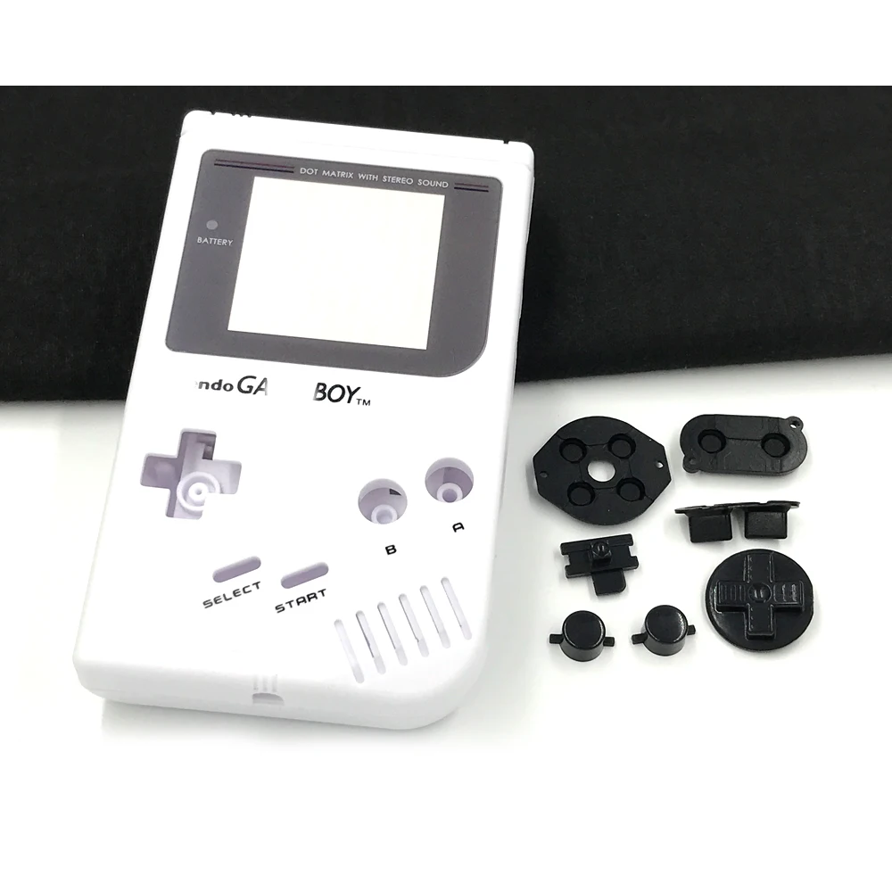 White shell case for Gameboy Classic GB GBO DMG-01 Console Housing cover w/ Glass screen lens black button