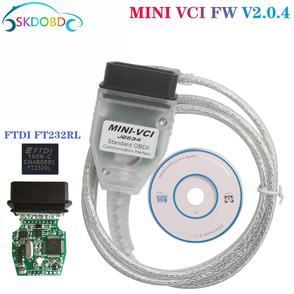 

Newest MINI VCI Latest Version Software V16.00.017 New Firmware V2.0.4 TIS Techstream J2534 K-Line CAN-BUS FT232RL for Toyota