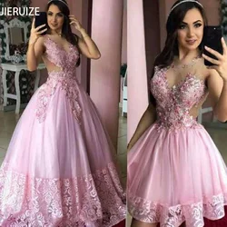 JIERUIZE Pink Detachable Train Wedding Dresses Beads Sheer Back Removable Skirt 2 in 1 Bridal Wedding Gowns