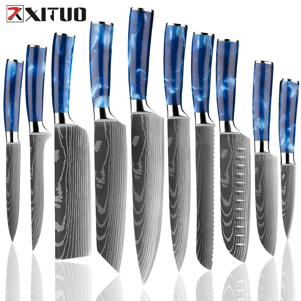 

XITUO Chef Knife Kitchen Knives Santoku Knife Resin Handle Laser Damascus Steel pattern Sharp Cleaver Slicing knife Best Gift