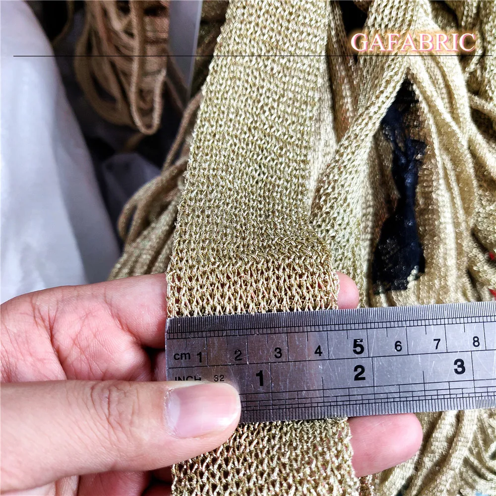 4cm Wide Knitted Gold Thread Mesh Webbing Hollow Braided Webbing Fabric Sewing Lace Trim 1 Yard