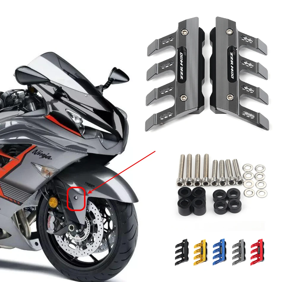 

With Logo For KAWASAKI ZZ-R1400 ZZR 1400 Motorcycle CNC Accessories Mudguard Side Protection Block Front Fender Anti-Fall Slider