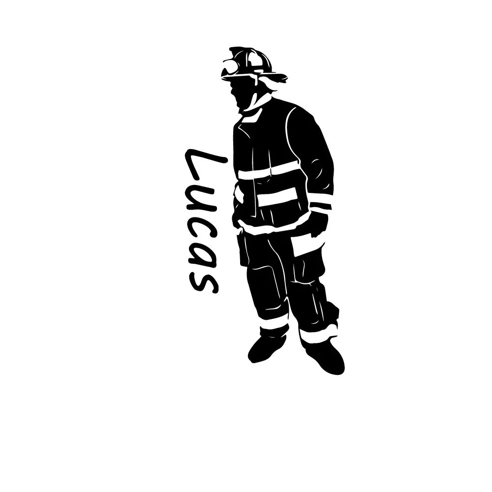 Fireman Name Wall Stickers Personalized Custom Boys Name Vinyl Decals Living Room Bedroom Window Door Home Decoration Z756