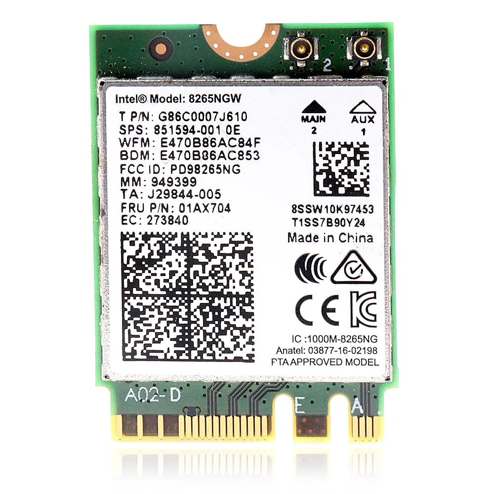 Wireless-AC 8265 8265NGW 851594-001 NGFF Dual Band 802.11ac 2.4G/5G 867Mbps WiFi Card + Bluetooth 4.2 for Intel Dell Toshiba