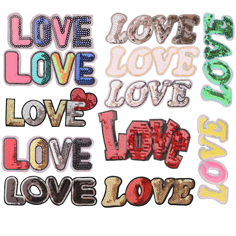 Cartoon Decorative Shiny Love Sequin icon Embroidered Applique Patches For Stickers DIY Iron on Badges on the backpack