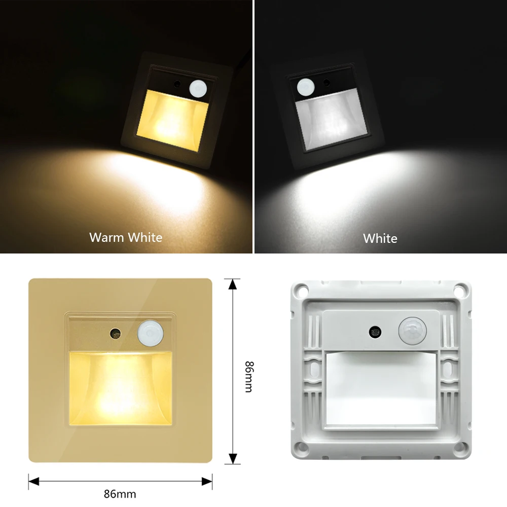 SANDIY LED Lámpara de noche Sensor de luz de escalera Luz de pared Empotrada PIR Detector de movimiento Footlight para escalera de tijera Vestíbulo