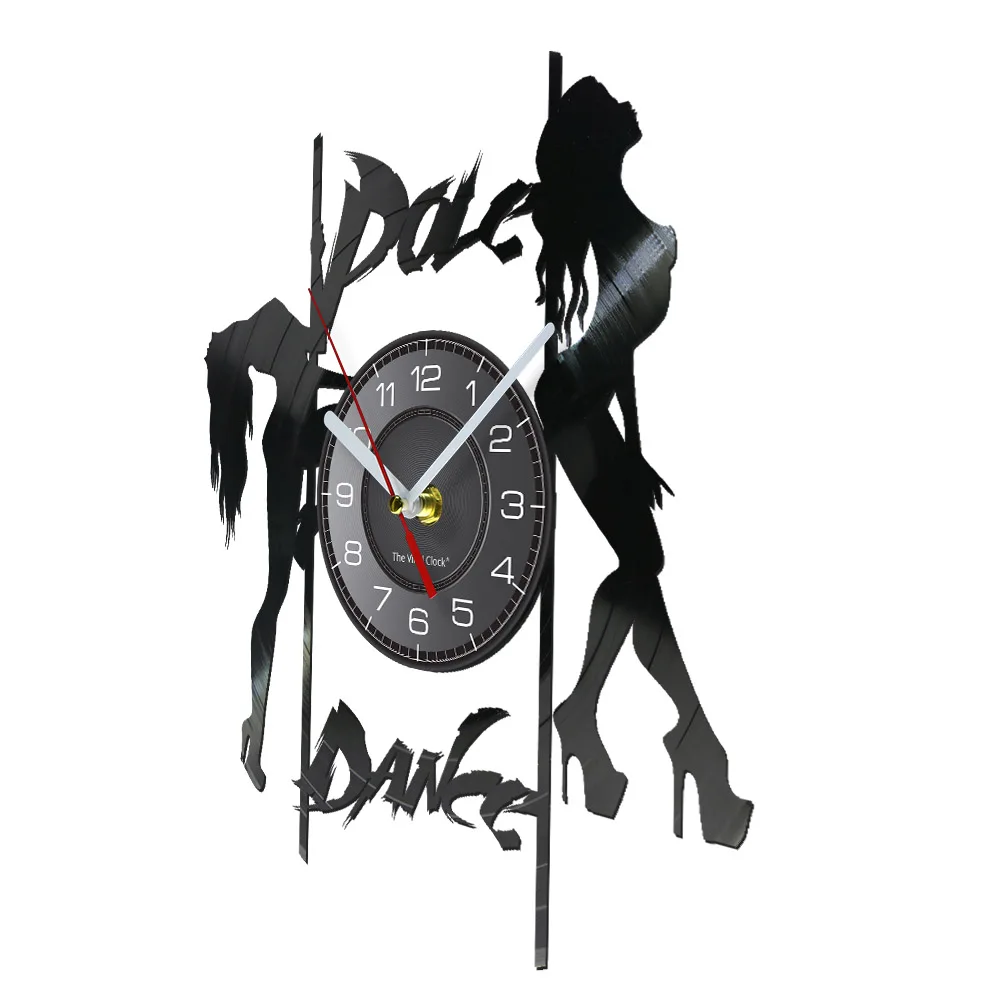 Pole Dance Sexy Girls Silhouette Retro Album Wall Clock Steal Tube Dance Erotic Dancing Vinyl Record Watch Acrobatics Home Decor