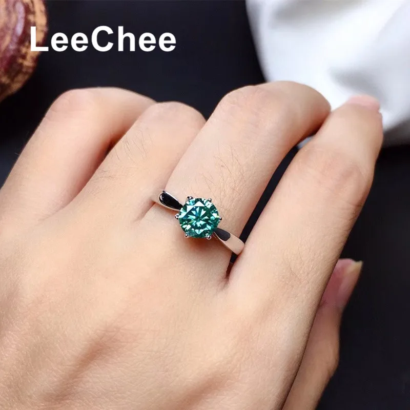 Green Blue Moissanite Ring Real 925 Sterling Silver Fine Jewelry 1CT VVS Lab Diamond with Certififcate for Women AnniversaryGift