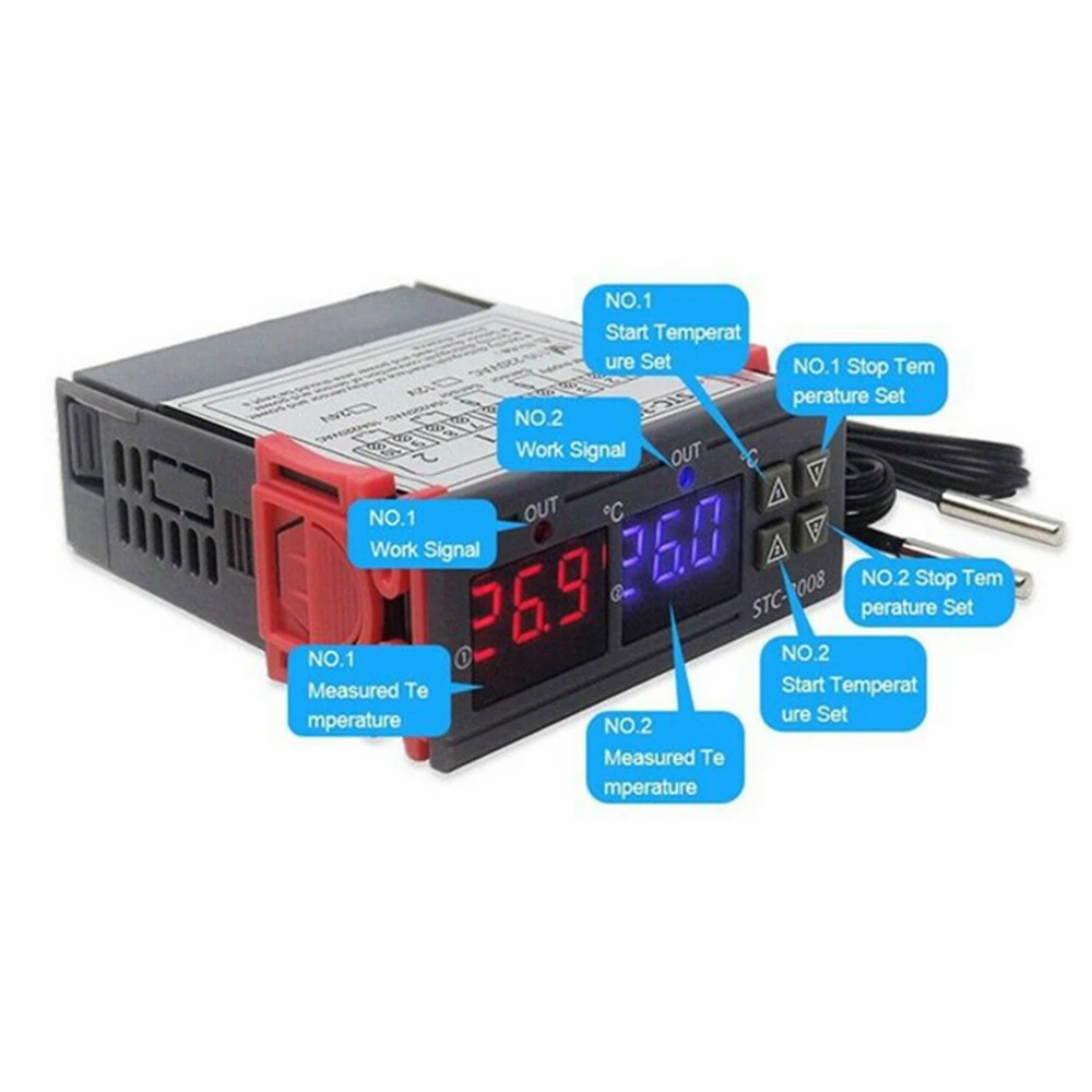 STC-3008 KT99 Dual Digital Temperature Controller Two Relay Output 12V 24V 220V Thermoregulator Thermostat With Heater Cooler