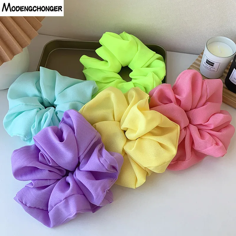 Candy Colors Oversized Scrunchies Rubber Hair Ties Elastic Hair Bands Ponytail Holder Chiffon Scrunchies Women Hair Accessories