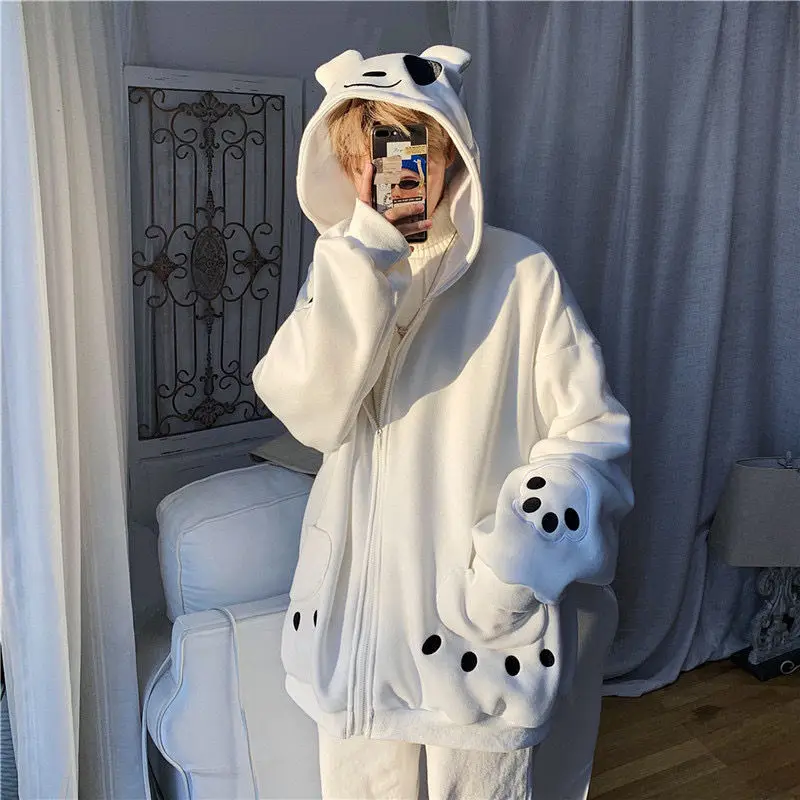 Bear Hoodie Men Women Japanese Streetwear Hoodie Hip Hop Animal Sweatshirt Autumn Anime Cartoon Couple Tops Cute Harajuku Hoodie