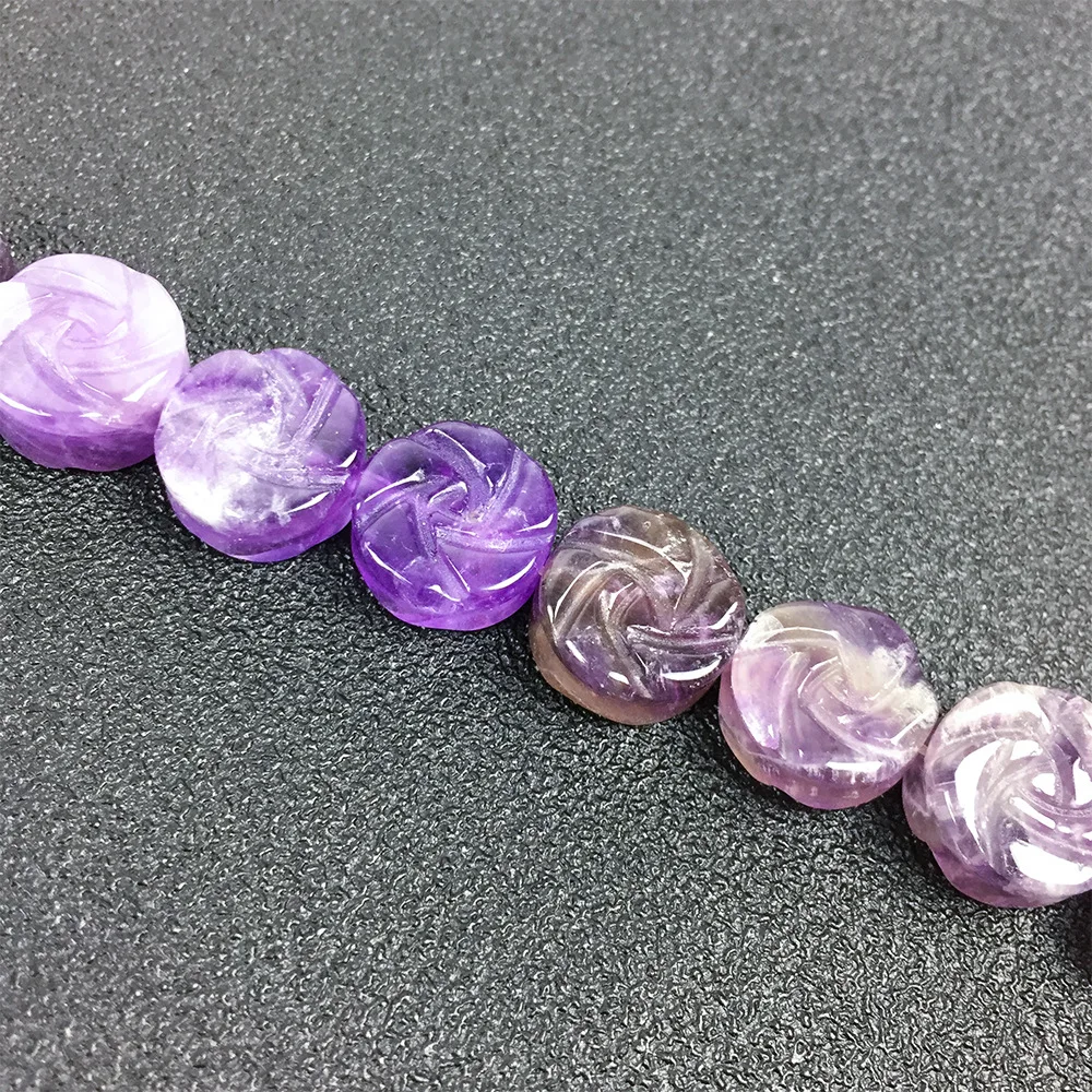 2 PCs Natural Crystal Rose Quartz Amethyst Jewelry Semi-precious Stone Loose Beads 6*14mm Double-sided Carved Rose Flower Shape