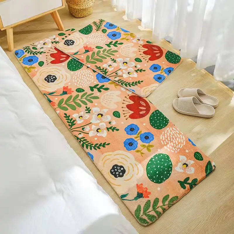 Colorful Flowers Floor Mats Small Fresh Rugs Home Entrance Carpets Bedroom Toilet Bathroom Door Absorbent Non-Slip Foot Pad