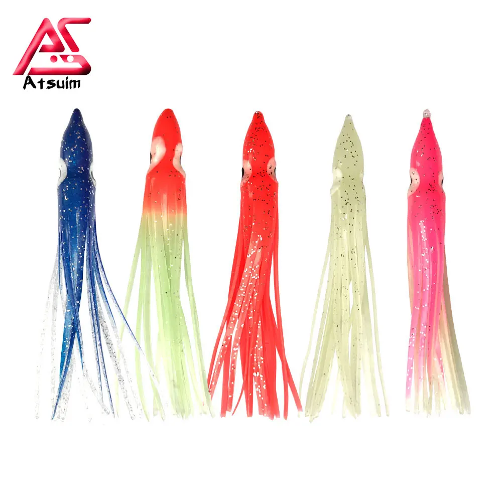 Atsuim 10pcs Octopus Skirts Soft Lure Rubber Luminous 12cm Squid Hooks Skirts Fishing Lures Sailfish Artificial Baits Mix Colors