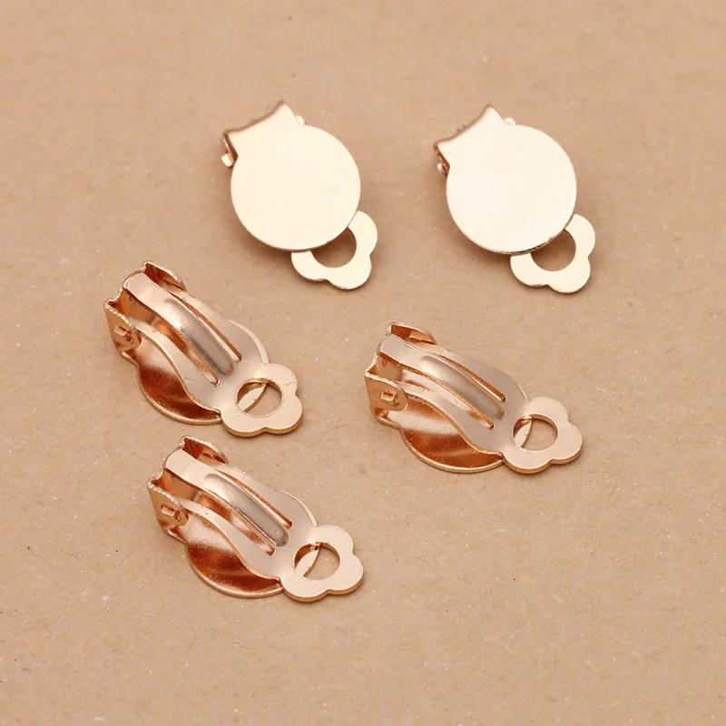 200pcs 10mm Flat Circle Glue Pad Copper Earring Clips No Pierced Earrings Blank Setting Base for DIY Earring Making Accessories