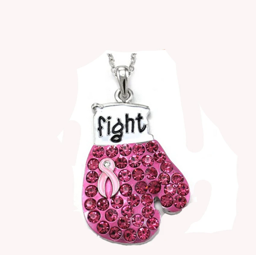 

Free shipping Breast Cancer Awareness Pink Ribbon Bow Boxing Glove rhinestone pendant