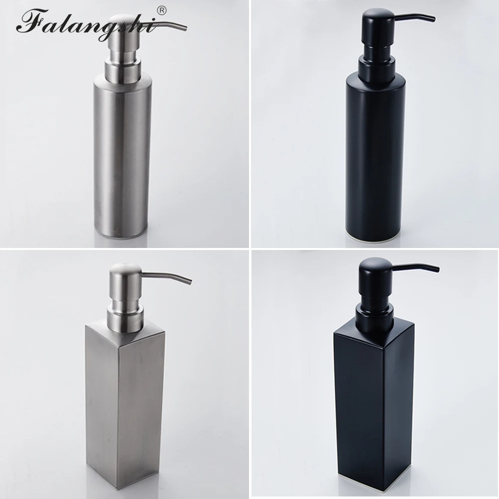 Falangshi High Quality Black Soap Dispenser Bathroom Accessories Stainless Steel 304 Wall Mounted Liquid Soap Organize WB8600