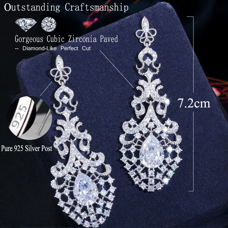 CWWZircons Royal Vintage Women Wedding Party Dress Jewelry Long Big 585 Dubai Gold Plated Earrings for Brides Accessories CZ650