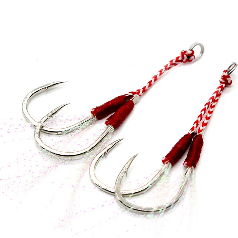 DYGYGYFZ 5pcs/set Iron Plate Hook Fishing Boat Fishing Super Long Tassel Double Hook Aukin Anti-corrosion Hook Pesca