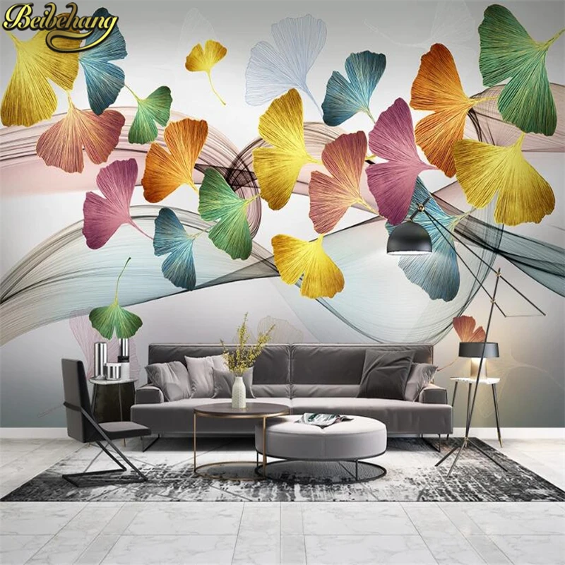 

beibehang Custom Mural Wallpaper 3D Wall Painting Living Room TV Sofa Bedroom Ginkgo leaf geometry Vintage Wall Paper home Decor