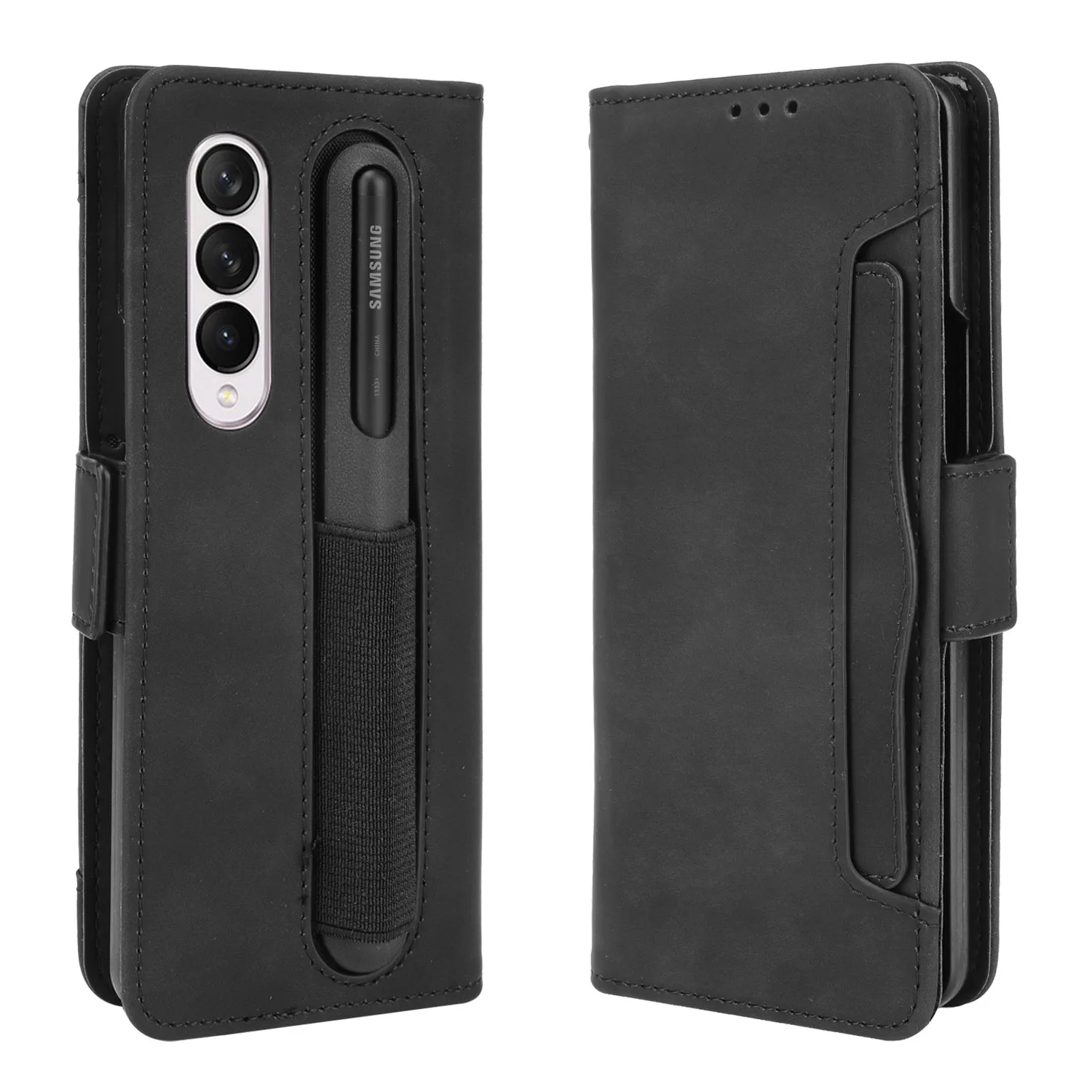 Leather Case For Samsung Galaxy Z Fold 6 5 4 3 Fold6 5G With Pen Slot Card Solt Holder Phone Bag Magnetic Flip Book Wallet Cover