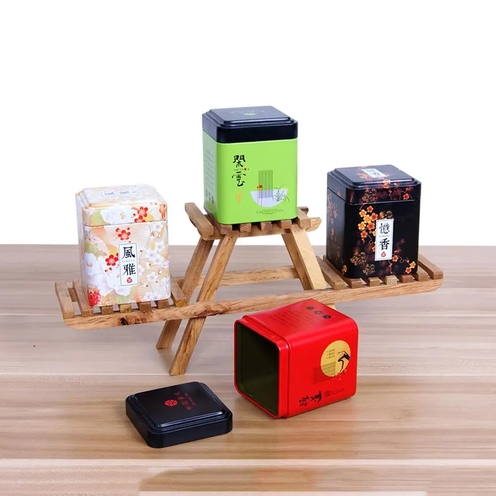 Mini Tin Storage Box Coffee Tea Caddy Square Sealed Tea Leaves Iron Packing Box Chinese Style Tinplate Collection Container Cans