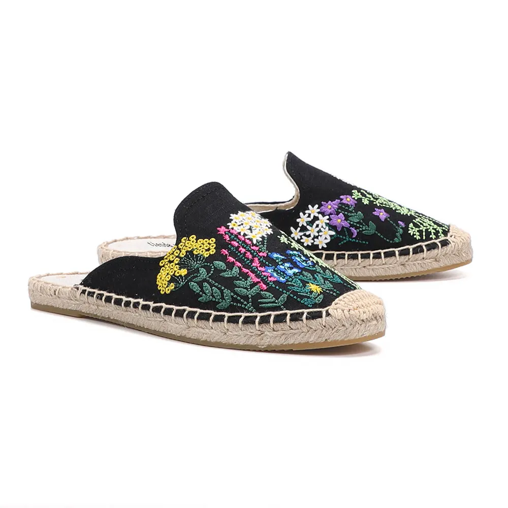 2021 Sale Top Cotton Fabric Rubber Floral Summer Indoor Terlik Mules Pantufa Womens Espadrilles Flat Shoes Slippers For