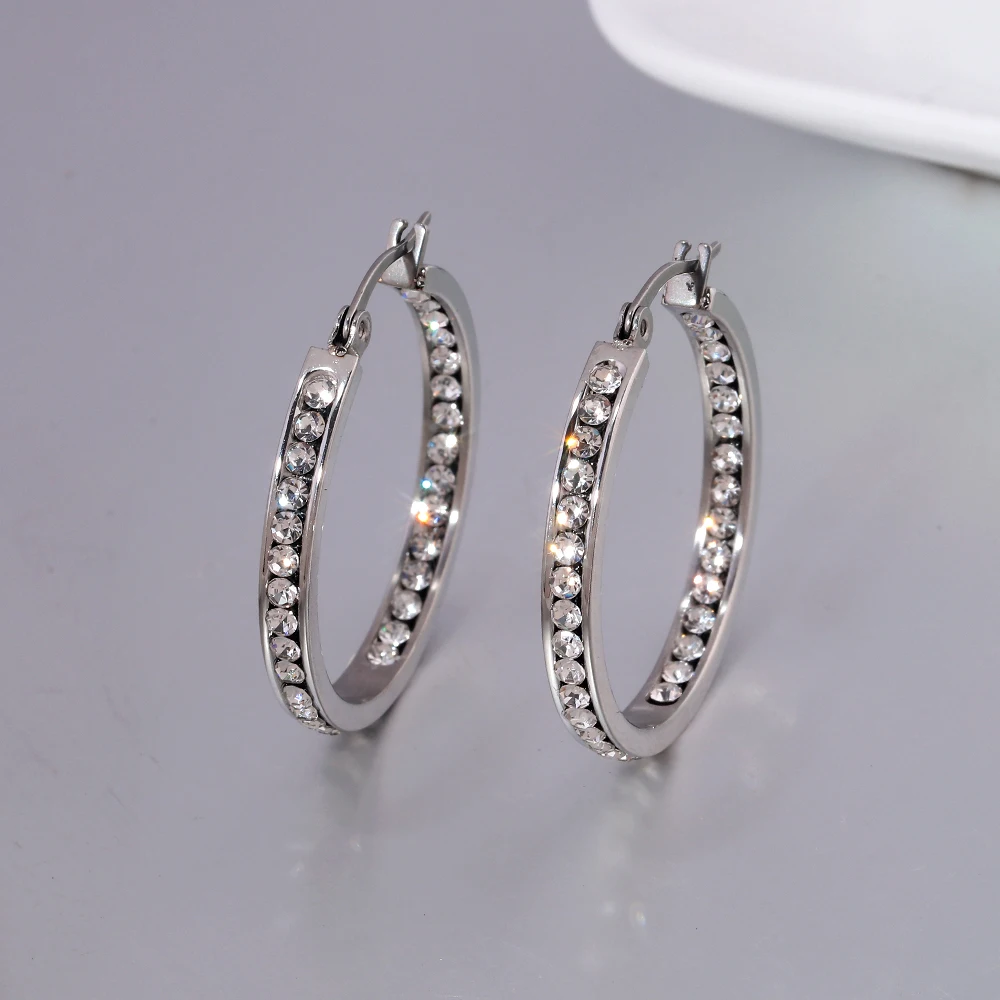 CiNily 6 Color Small Hoop Earrings with Cubic Zirconia Gold/Silver Plated Stainless Steel Earring Popular Jewelry Gift for Women